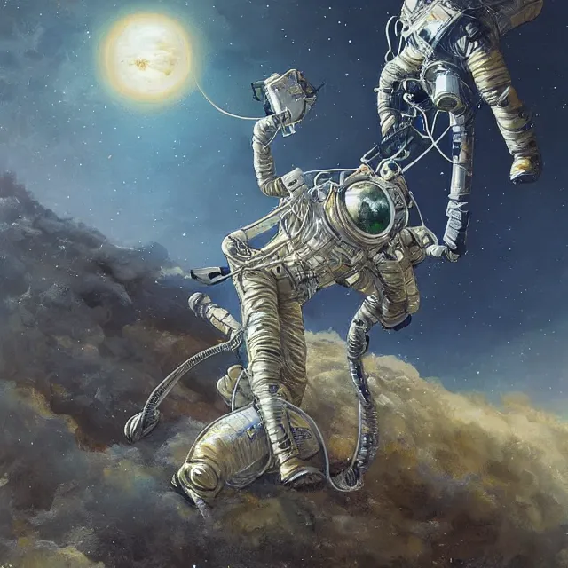 Prompt: astronaut crawling on knees, horse above astronaut, industrial sci - fi, by mandy jurgens, ernst haeckel, james jean