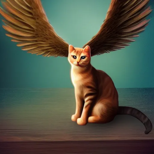 Image similar to cat with angel wings, digital art, trending