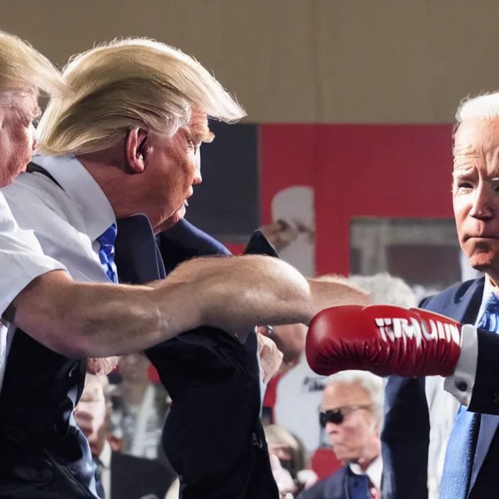 Image similar to donald trump and joe biden boxing match, high quality photo