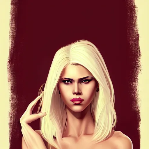 Prompt: a stunning upper body portrait of a beautiful woman with waving bleach blonde hair by marvel comics, digital art, trending on artstation