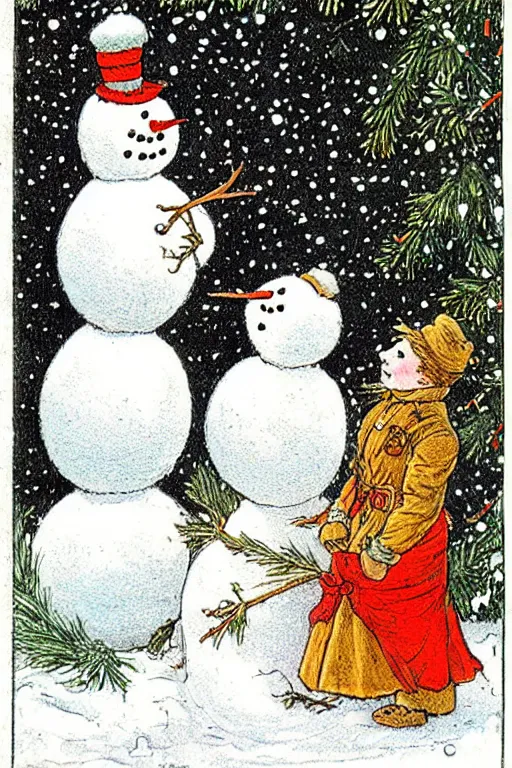 Image similar to victorian snowman illustration greeting card by walter crane