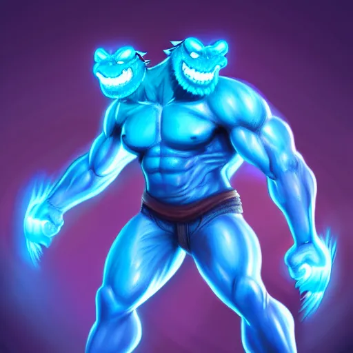 Image similar to fighter muscular monster with glowing blue eyes, digital painting, digital art, devian art, artstation, 4 k, hd