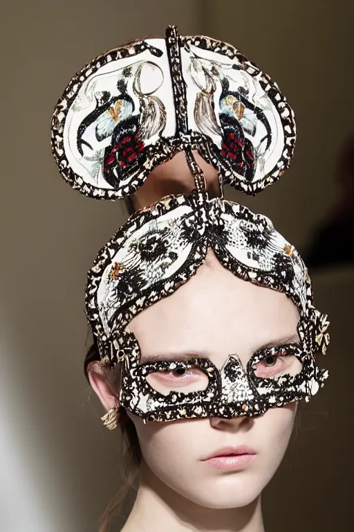 Image similar to valentino resort ss 2 0 1 7 with ornate mask headpiece