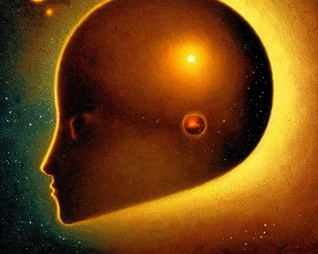 Image similar to universe a cosmology quest a mental state, a closeup simple vector pop surrealism, by ( leonardo da vinci ) and greg rutkowski and rafal olbinski