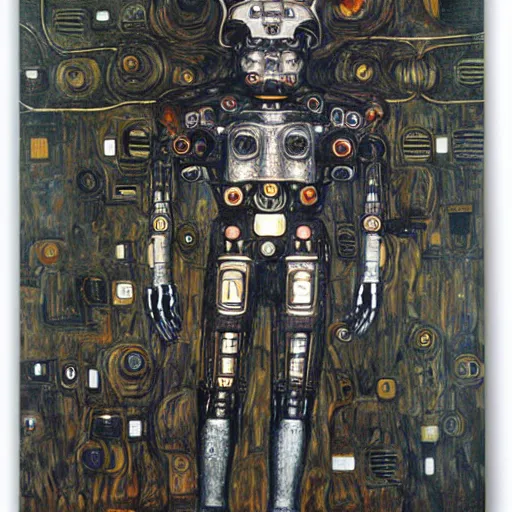 Prompt: combat mecha by h. r. giger, gustav klimt