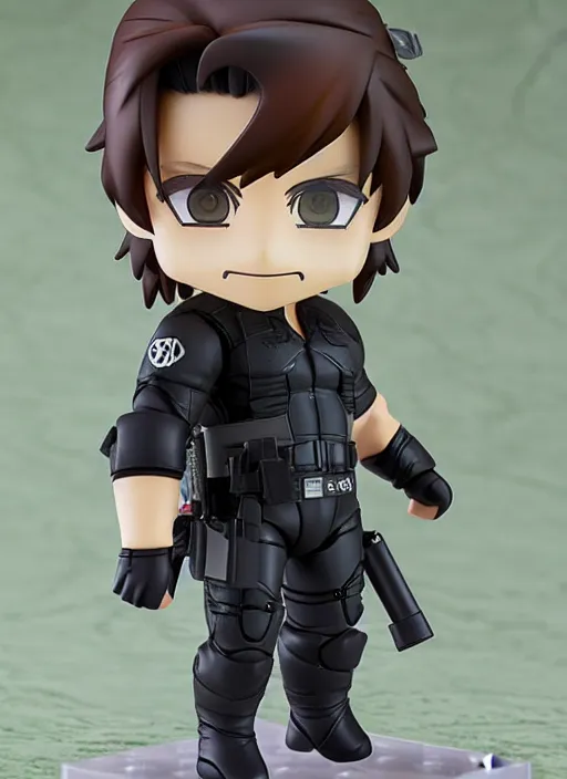 Image similar to a nendoroid of a solid snake, metal gear solid, detailed product photo