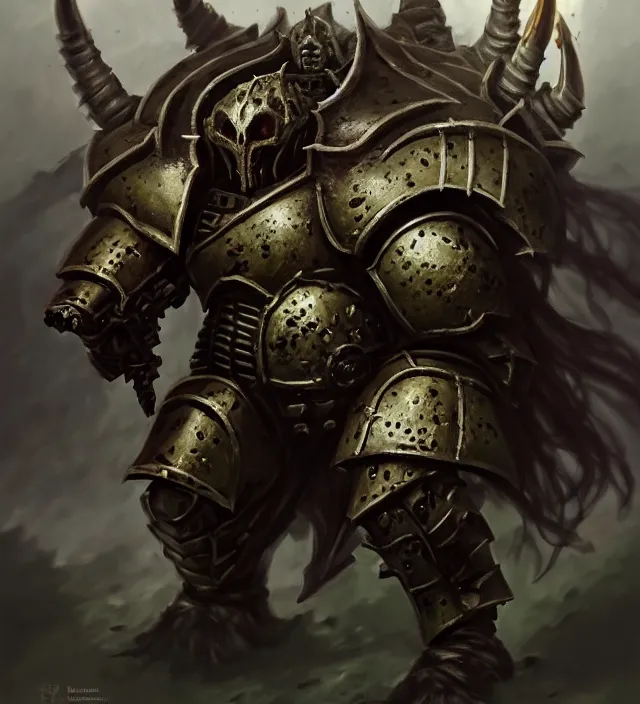 Image similar to armor _ portrait _ heros _ warhammer _ 4 _ 0 _ k _ - pestilence, nurgle warrior, champion _ the _ primarchs _ emperor _ by _ johannes _ helgeson _ animated _ with _ vfx _ concept _ artist _ _ illustrato by ruan jia
