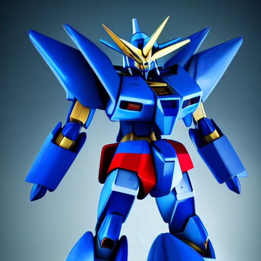 Prompt: blue gundam head, v - fin, octane render, soft light, mekka, behance, vector, highly detailed illustration, realistic, custom design, dribbble. com, by secondsyndicate studio,