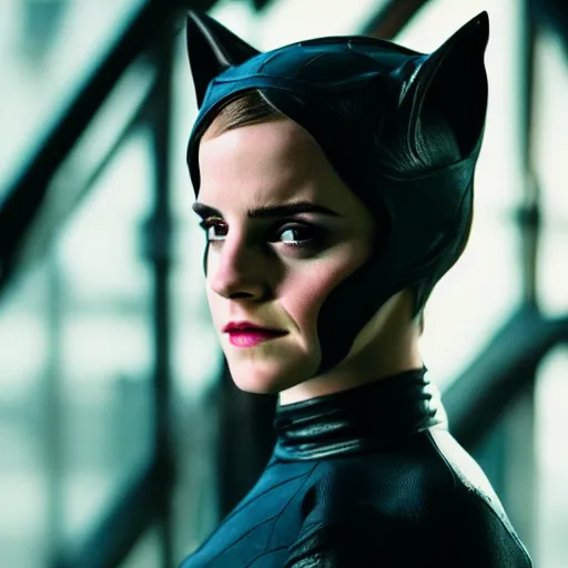 Image similar to Emma Watson as Catwoman, XF IQ4, 50mm, f/1.4, ISO 200, 1/160s, natural light, Adobe Lightroom, photolab, Affinity Photo, PhotoDirector 365