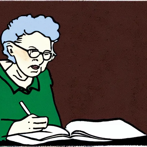 Prompt: grandma studying for a test looking overwhelmed clip art