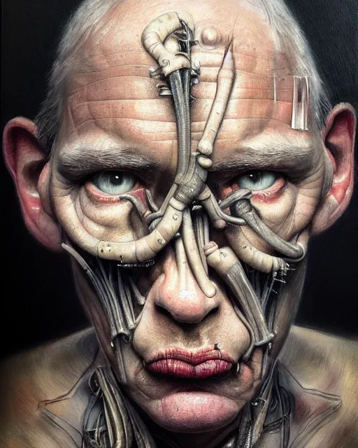 Image similar to paul curry, character portrait, close up, concept art, intricate details, highly detailed, photorealism, hyperrealism in the style of otto dix and h. r giger