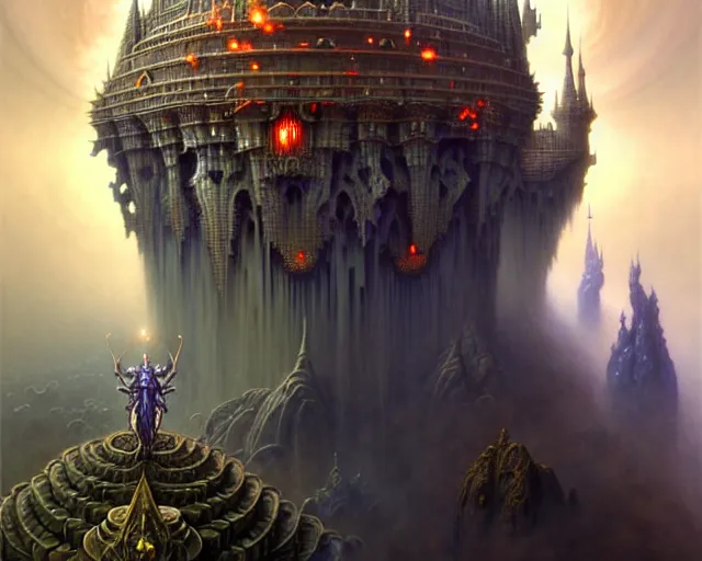 Image similar to the castles of good and evil, fantasy character portrait made of fractals facing each other, ultra realistic, wide angle, intricate details, the fifth element artifacts, highly detailed by peter mohrbacher, hajime sorayama, wayne barlowe, boris vallejo, aaron horkey, gaston bussiere, craig mullins