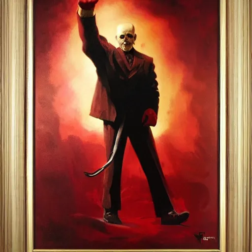 Prompt: ultra realistic portrait painting of red skull vladimir lenin, art by frank frazetta, 4 k, ultra realistic, highly detailed, epic lighting