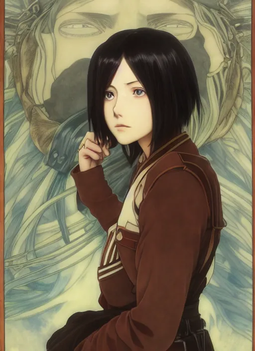 Prompt: portrait of mikasa ackerman aot, path traced, highly detailed, high quality, digital painting, by studio ghibli and alphonse mucha, leesha hannigan, hidari, art nouveau, chiho aoshima, posuka demizu