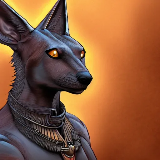 Image similar to Anubis, Jackal, very detailed, artstation, illustration, masterpiece, digital art, Furry Art