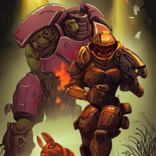 Image similar to doomslayer with rabbit daisy