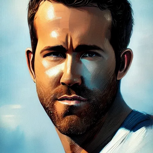 Image similar to “ portrait of ryan reynolds by greg rutkowski, young, attractive, highly detailed portrait, scifi, digital painting, artstation, concept art, smooth, sharp foccus ilustration, artstation hq ”