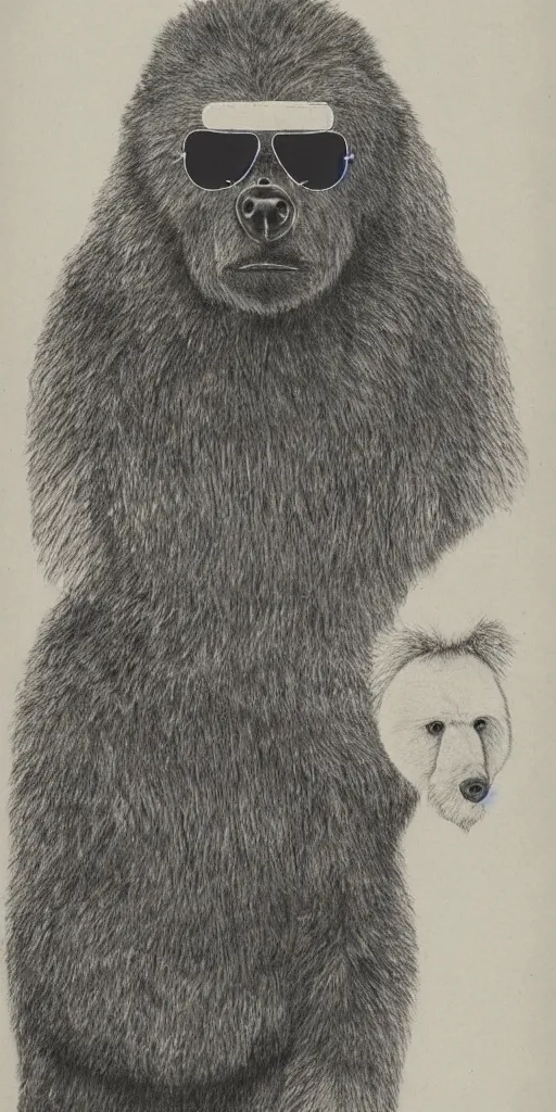 Image similar to a detailed portrait of a hairy humanoid creature with a bear like face wearing aviators