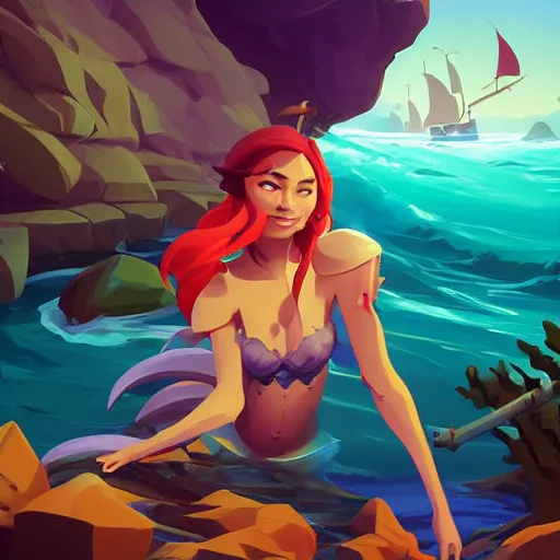 Image similar to painting mermaid treasure on sea of thieves game avatar hero smooth face median photoshop filter cutout vector, behance hd by jesper ejsing, by rhads, makoto shinkai and lois van baarle, ilya kuvshinov, rossdraws global illumination