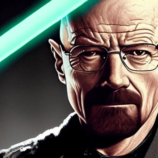 Image similar to walter white with a lightsaber