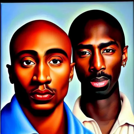 Prompt: a classical portrait of sir isaac newton and tupac shakur, photorealistic oil on canvas, brilliant detail