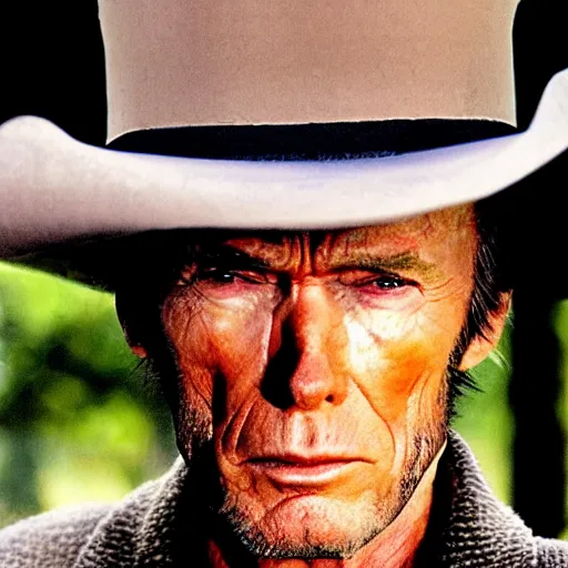 Image similar to donald trump playing the role of clint eastwood, squinting at high noon, in the style of a clint eastwood movie, the good, the bad and the ugly, distinguished, clint eastwood, vibe, glory days, mount rushmore, stern, resolve, formal, justice, american flag, independence, patriotism, symmetry, centered, balance