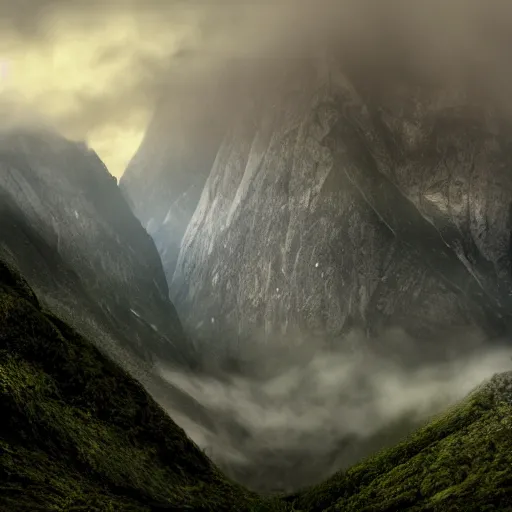 Prompt: god in a misty mountain valley