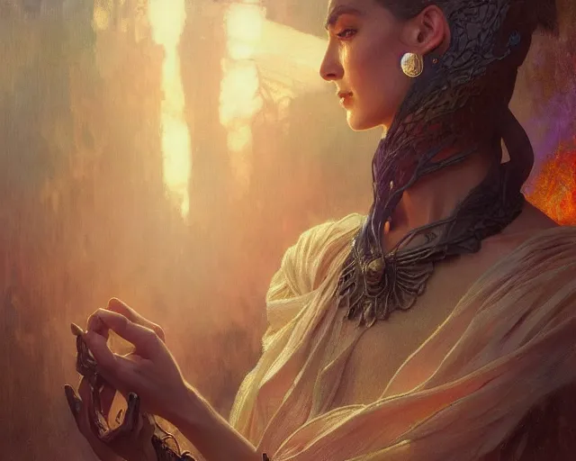 Image similar to photography of mikalojus konstantinas ciurlionis, deep focus, d & d and mtg, fantasy, intricate, elegant, highly detailed, digital painting, artstation, concept art, matte, sharp focus, illustration, hearthstone, art by artgerm and greg rutkowski and alphonse mucha