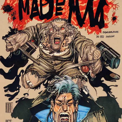 Image similar to mad man screaming, by yoichi hatakenaka, masamune shirow