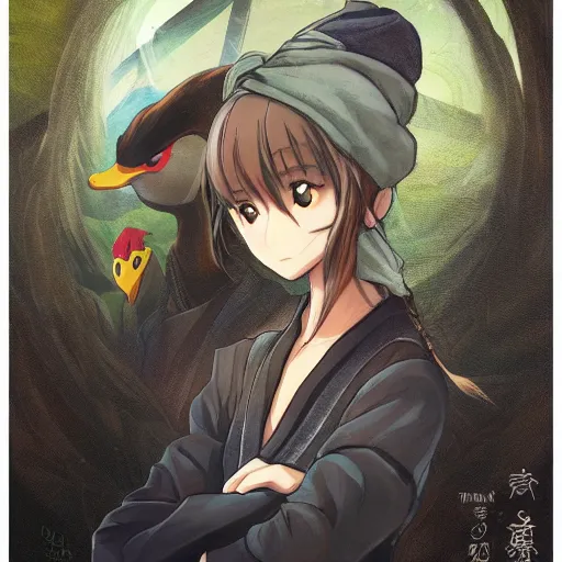 Image similar to portrait of the duck farmer, anime fantasy illustration by tomoyuki yamasaki, kyoto studio, madhouse, ufotable, comixwave films, trending on artstation