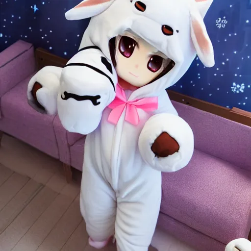 Image similar to cute fumo plush of a catgirl in a onesie, anime girl, vray