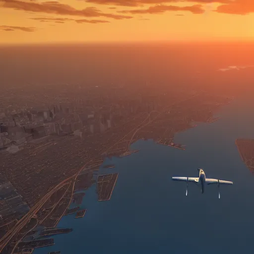 Prompt: Microsoft Flight Simulator 2033 screenshot, aerial view of Moscow at sunset, super resolution, 4K
