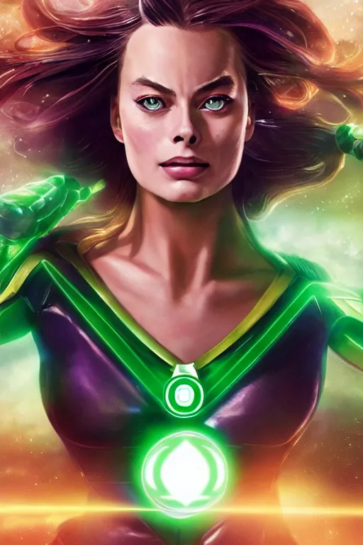 Image similar to majestic and anime key visual margot robbie female green lantern, dc universe, perfect face, beautiful, intricate, epic, elegant, fantasy, highly detailed, digital painting, hard focus, beautiful volumetric lighting, epic light, ultra detailed, by leesha hannigan, ross tran, thierry doizon, kai carpenter, ignacio fernandez rios