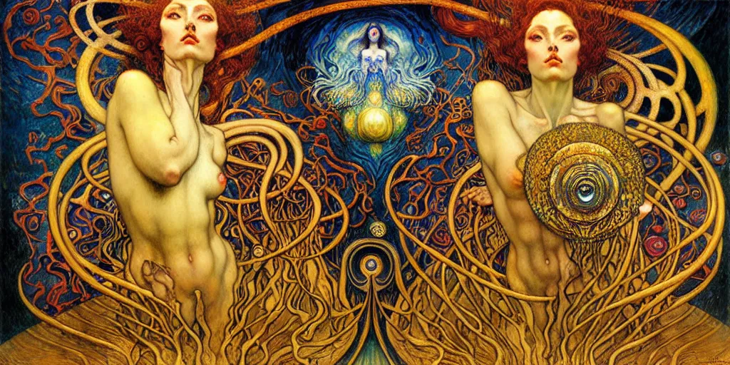 Image similar to Divine Chaos Engine by Karol Bak, Jean Delville, William Blake, Gustav Klimt, and Vincent Van Gogh, symbolist, visionary