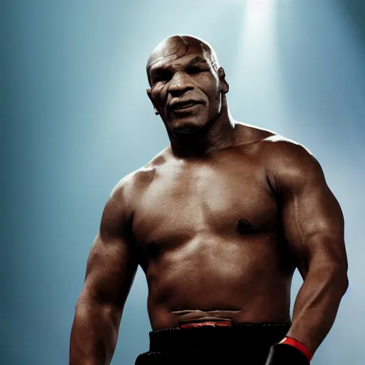 Prompt: a still of mike tyson, cinematic, 4 k, god rays through fog