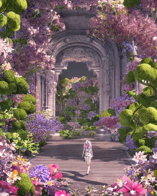 Image similar to portal to paradise, 8 k high definition, very unique, advanced technology, beams of energy, pathway, flowers, machines, insanely detailed, intricate, art by akihiko yoshida, antilous chao, woo kim
