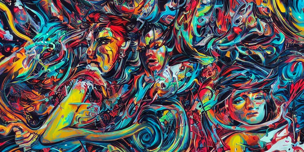 Prompt: Tristan Eaton's wallpaper, Fluid electricity, Neon art