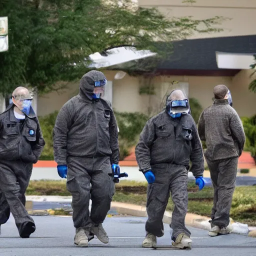 Prompt: ultra detailed photo monkeys in fbi jackets with badges and rifles attacking a nursing home