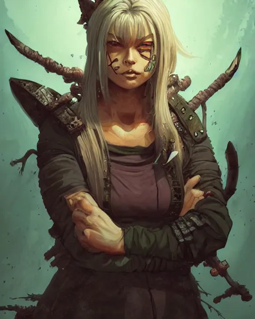 Image similar to Dorohedoro :: Nikaido, pretty, beautiful, DnD character art portrait, matte fantasy painting, DeviantArt Artstation, by Jason Felix by Steve Argyle by Tyler Jacobson by Peter Mohrbacher by Q Hayashida, cinematic lighting