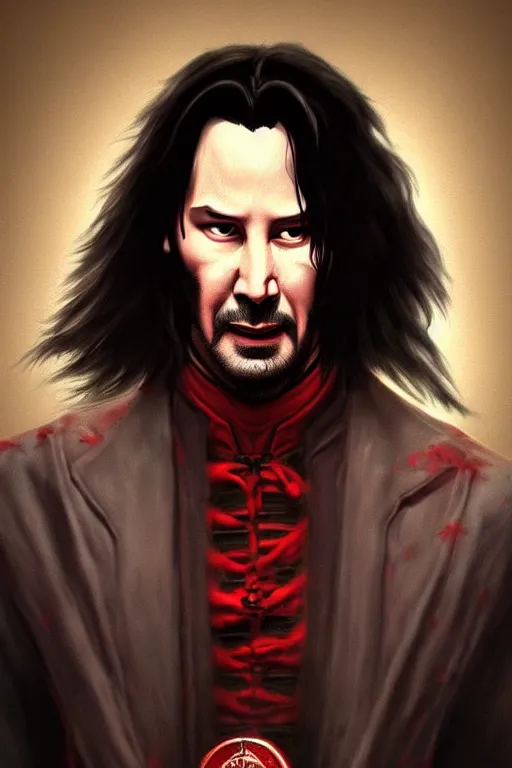 Image similar to keanu reeves as dracula, detailed art, artstation