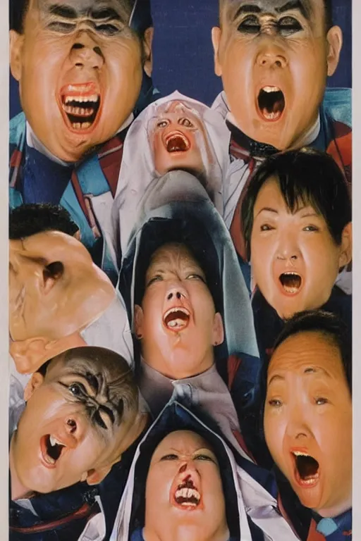 Image similar to coneheads, japanese vhs cover art, detailed facial expressions