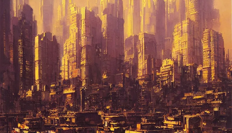 Prompt: nairobi city of golden shadows, intricate detailed painting, cityscape, john harris