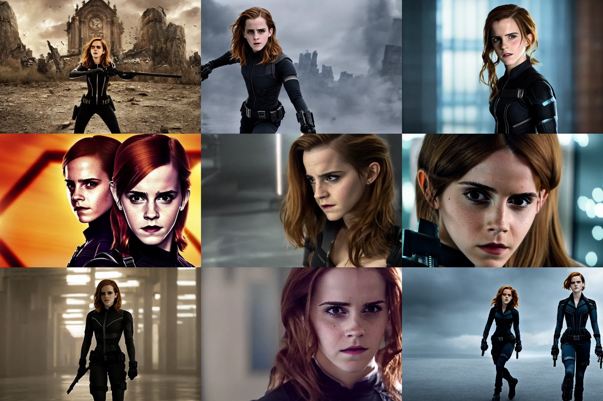 Prompt: emma watson as black widow, movie directed by joss whedon, movie still frame, promotional image, critically acclaimed, top 6 best movie ever imdb list, symmetrical shot, idiosyncratic, relentlessly detailed, cinematic colour palette