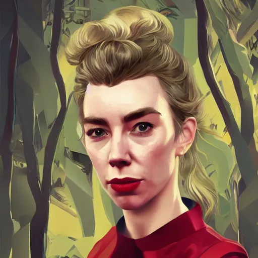 Image similar to vanessa kirby in gta v, cover art by stephen bliss, artstation, no text