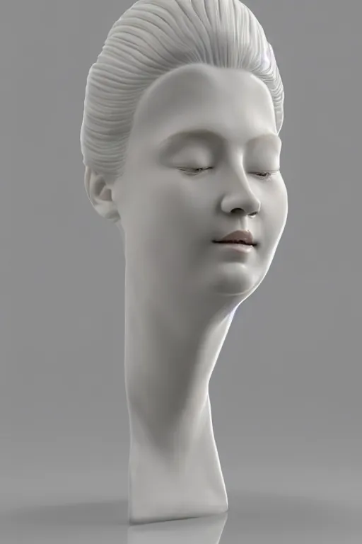 Image similar to full head and shoulders, beautiful female porcelain sculpture by 3 d artist, smooth, all white features on a white background, delicate facial features, white eyes, white lashes, detailed white snakes on the head