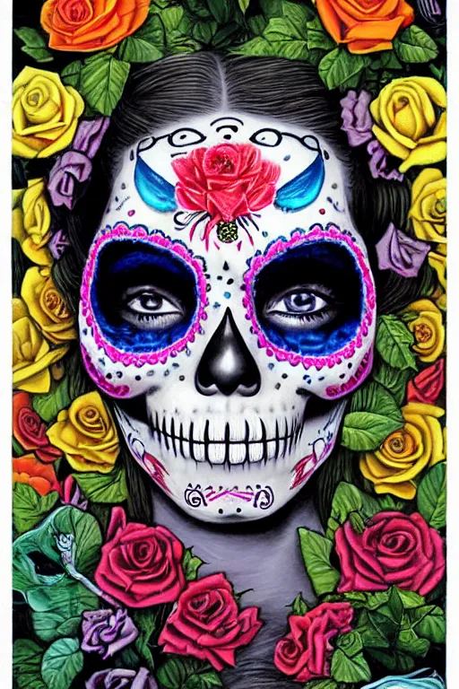 Image similar to Illustration of a sugar skull day of the dead girl, art by david a hardy