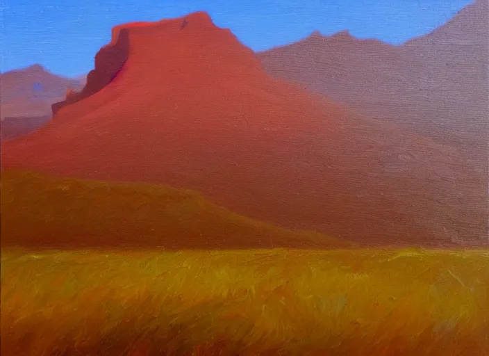 Image similar to montana roja, tenerife in the style of hudson river school of art, oil on canvas