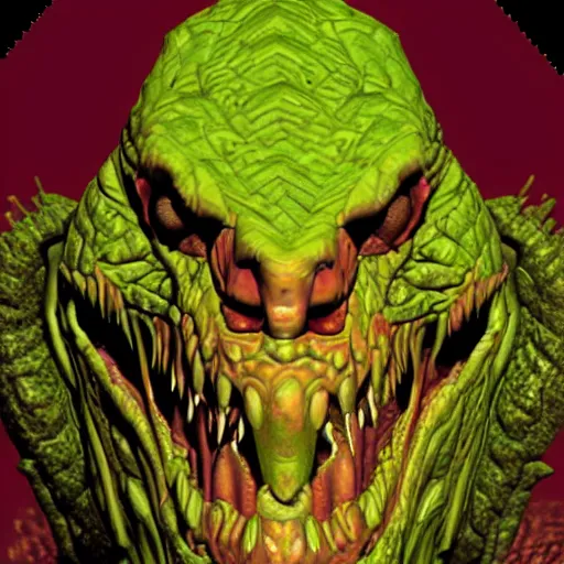 Image similar to head of reptilian monster from doom