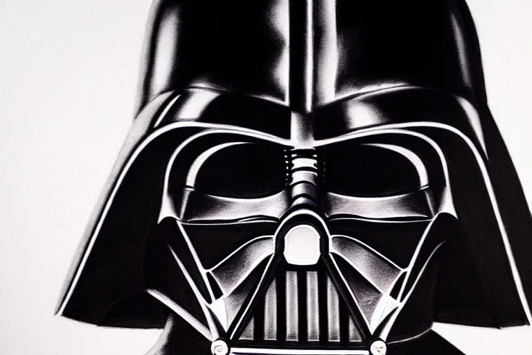 Image similar to darth vader helmet, pencil drawing, red and black, chiaroscuro, high detail, perfect artwork, clean lines