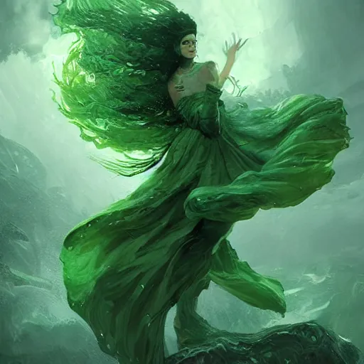 Prompt: green nature humanoid tornado character, epic fantasy style, in the style of Greg Rutkowski, mythology artwork